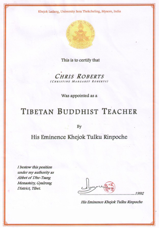 Recognition as Tibetan Buddhist Teacher